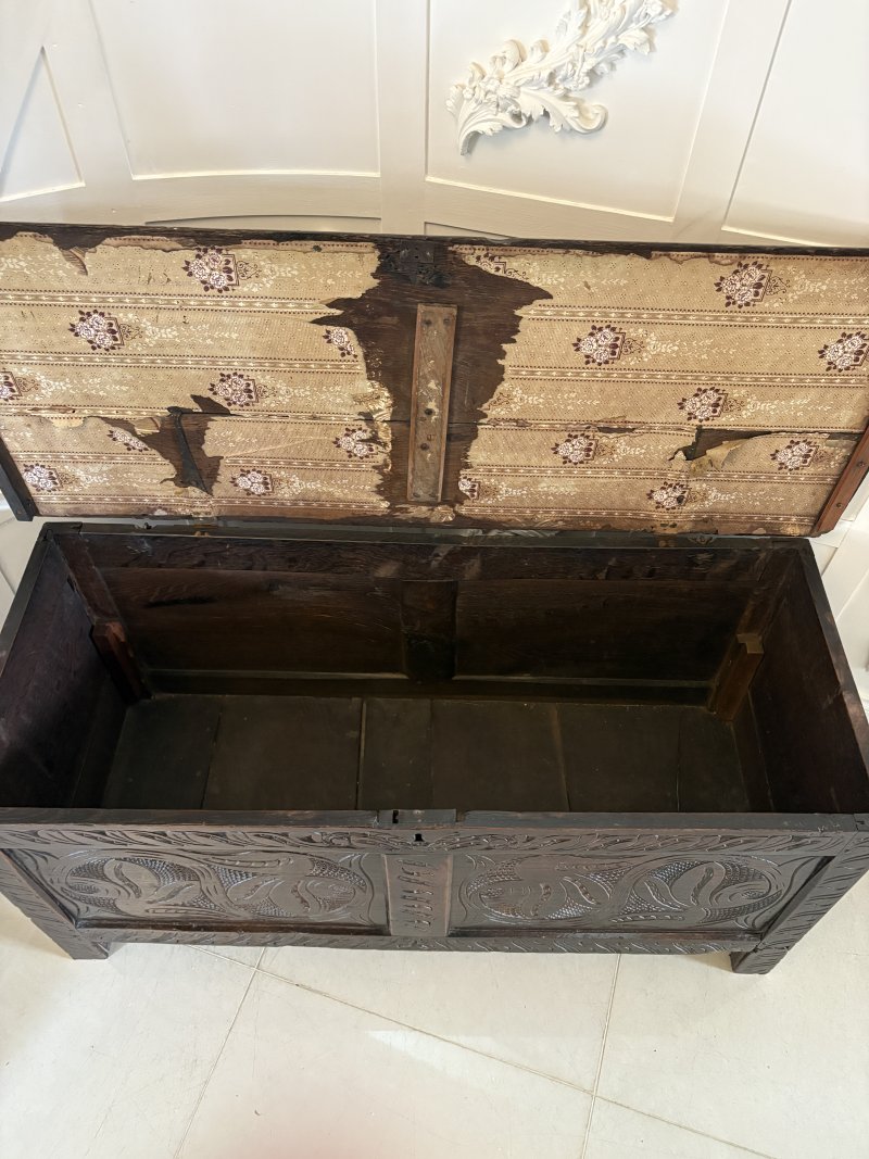 Antique 17th Century Quality Carved Oak Coffer - Image 5